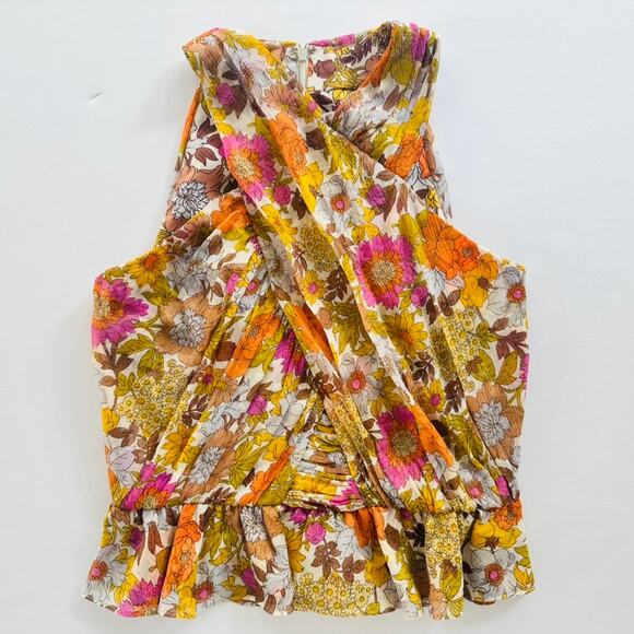 Veronica Beard Kailani Top Size 2 Silk Garden Orange Floral Georgette - Picture 3 of 6